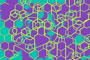 Hexagons connected by lines which looks like circuits. Green, light blue, and purple on forearm to bicep tattoo idea