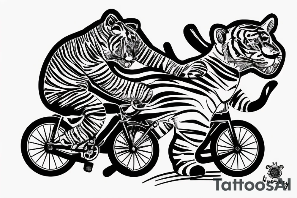 a striped tiger riding a 2 wheeld bicycle tattoo idea