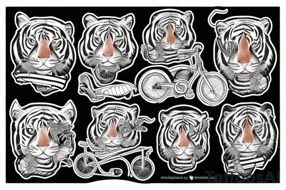 a striped tiger riding a 2 wheeld bicycle tattoo idea