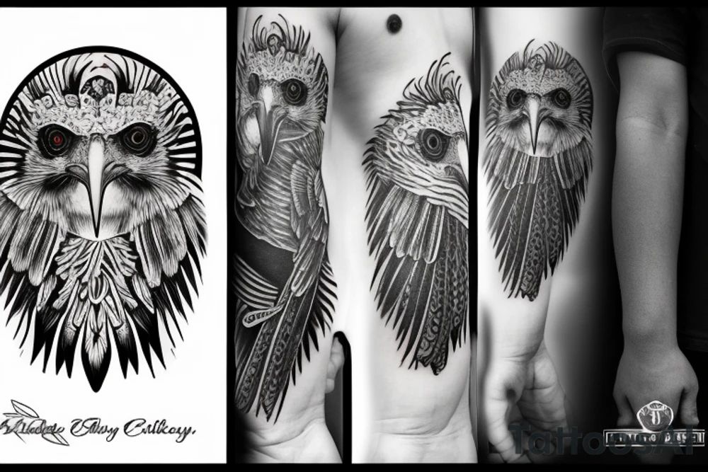 a Philippine Eagle wearing a tuexedo and a cilinder hat tattoo idea