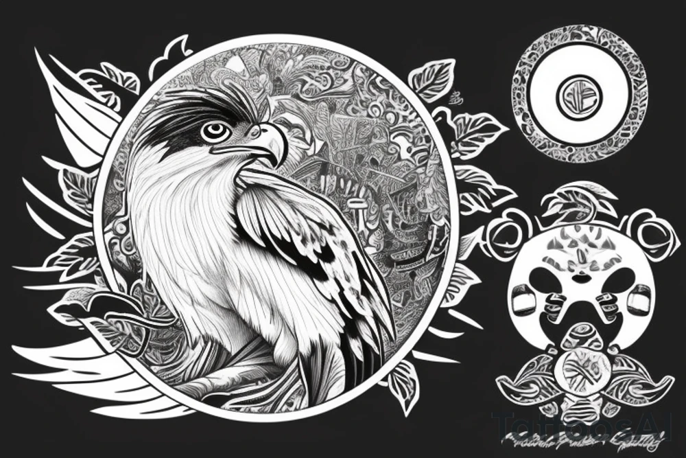 a Philippine Eagle wearing a tuexedo and a cilinder hat tattoo idea