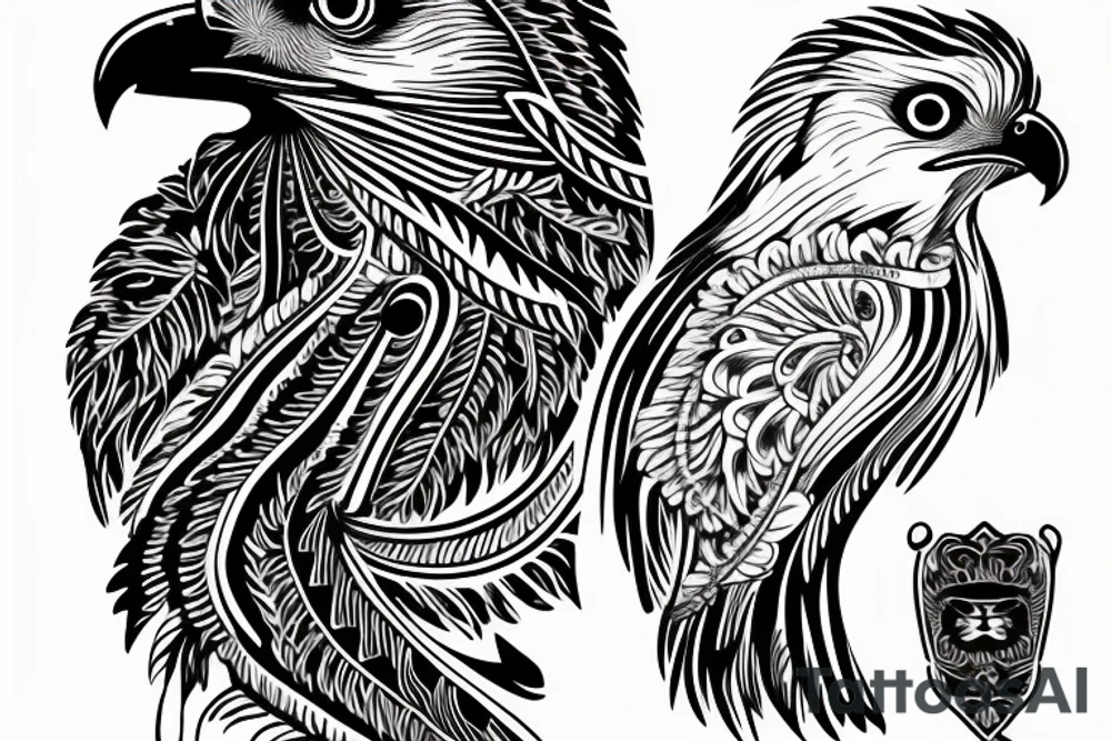 a Philippine Eagle wearing a tuexedo and a cilinder hat tattoo idea