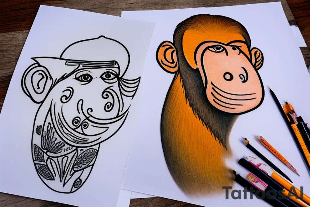 a Proboscis Monkey wearing a tuexedo and a cilinder hat tattoo idea