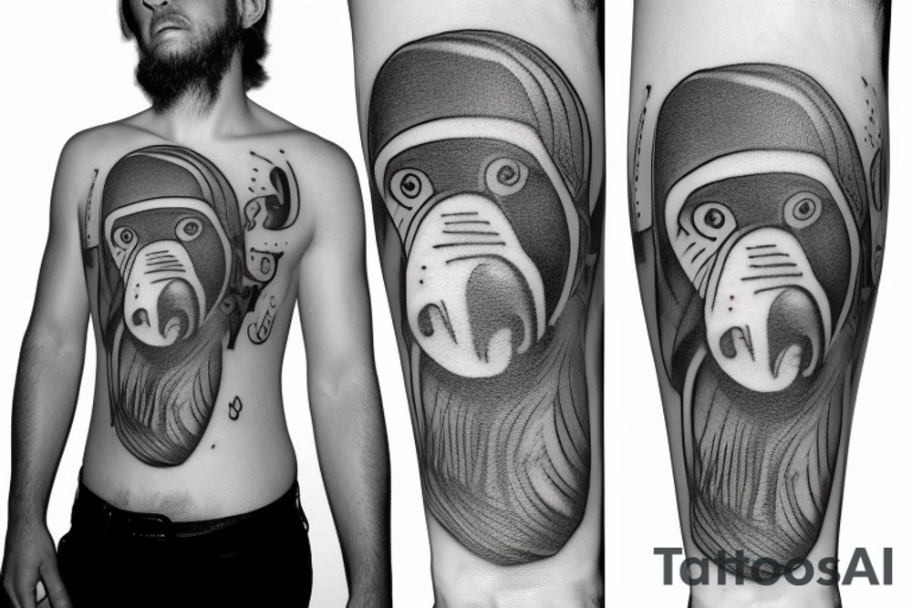 a Proboscis Monkey wearing a tuexedo and a cilinder hat tattoo idea