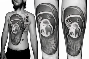 a Proboscis Monkey wearing a tuexedo and a cilinder hat tattoo idea