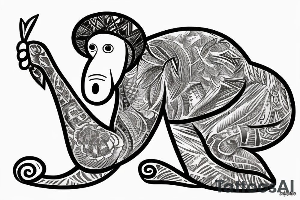 a Proboscis Monkey wearing a tuexedo and a cilinder hat tattoo idea