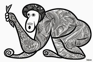 a Proboscis Monkey wearing a tuexedo and a cilinder hat tattoo idea