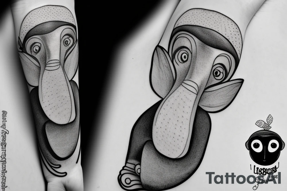 a Proboscis Monkey wearing a tuexedo and a cilinder hat tattoo idea