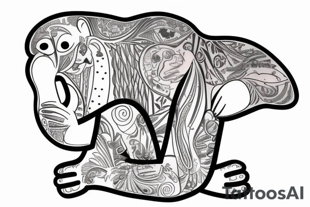 a Proboscis Monkey wearing a tuexedo and a cilinder hat tattoo idea