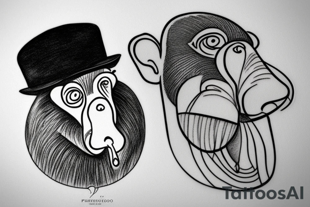 a Proboscis Monkey wearing a tuexedo and a cilinder hat tattoo idea