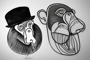 a Proboscis Monkey wearing a tuexedo and a cilinder hat tattoo idea
