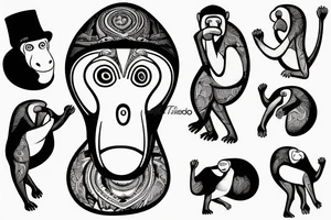 a Proboscis Monkey wearing a tuexedo and a cilinder hat tattoo idea