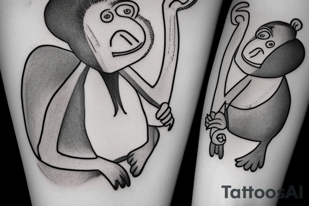 a Proboscis Monkey wearing a tuexedo and a cilinder hat tattoo idea