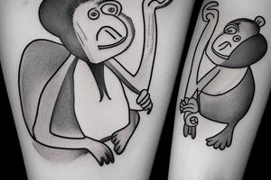 a Proboscis Monkey wearing a tuexedo and a cilinder hat tattoo idea