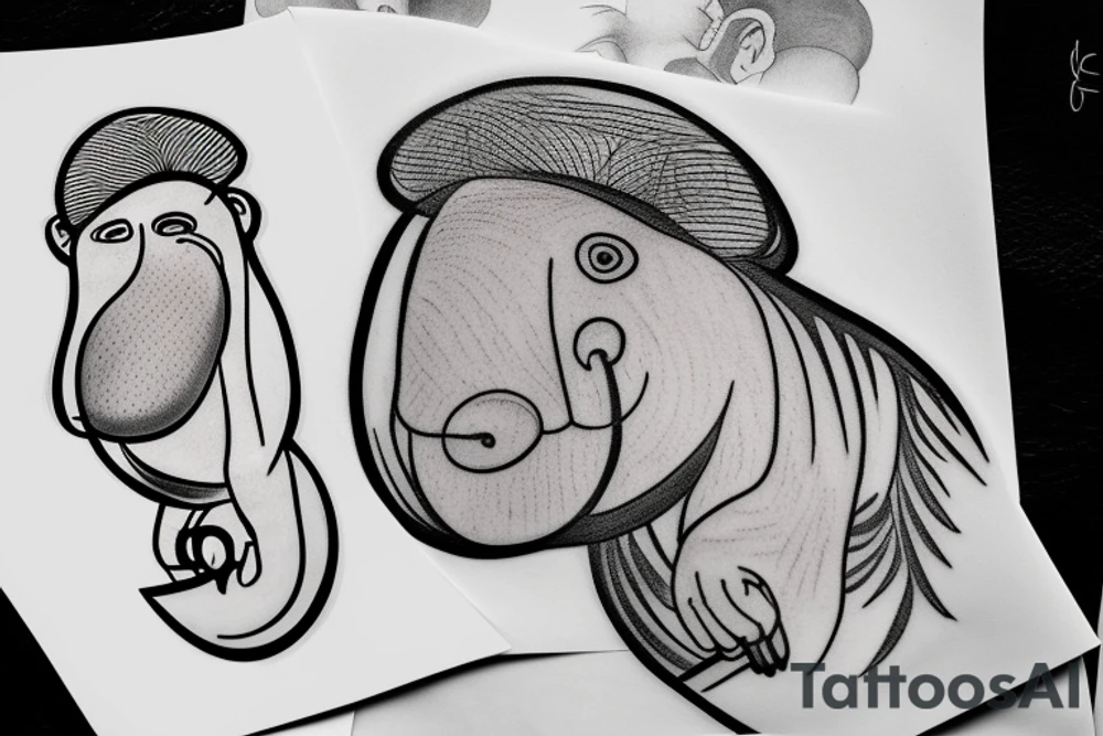 a Proboscis Monkey wearing a tuexedo and a cilinder hat tattoo idea
