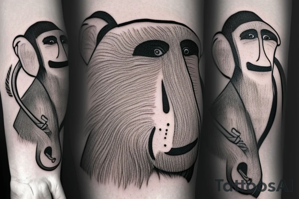 a Proboscis Monkey wearing a tuexedo and a cilinder hat tattoo idea