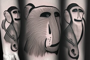 a Proboscis Monkey wearing a tuexedo and a cilinder hat tattoo idea