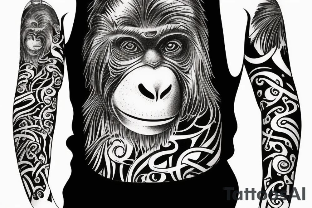 a orangutane monkey wearing a tuexedo and a cilinder hat tattoo idea