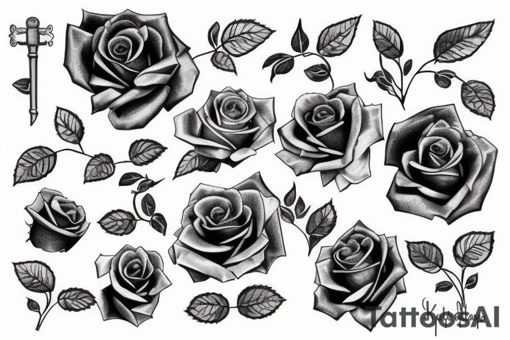 Rose and key tattoo idea