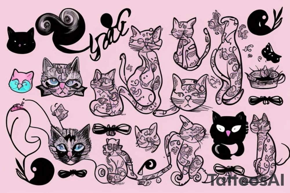 Pink cat tattoo idea