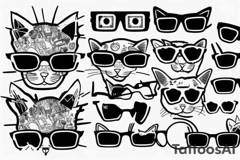 cat with cyberpunk glasses tattoo idea