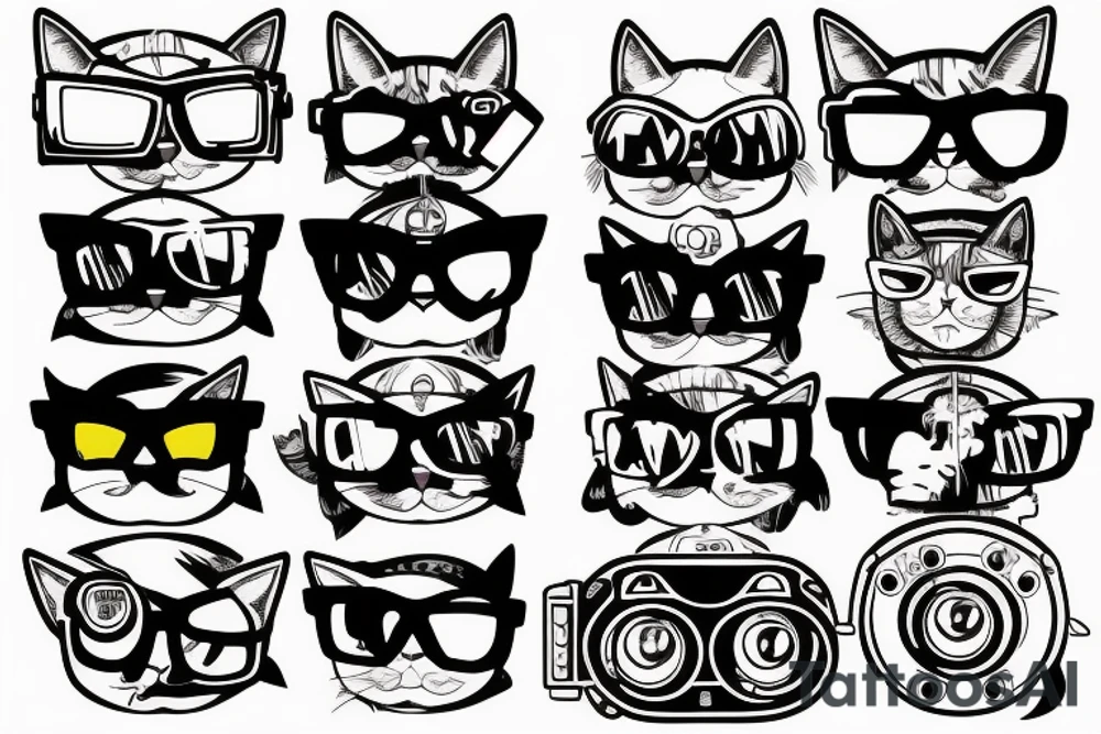 cat with cyberpunk glasses tattoo idea