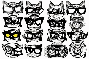 cat with cyberpunk glasses tattoo idea