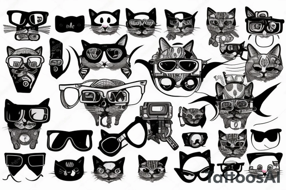 cat with cyberpunk glasses tattoo idea
