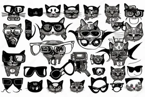 cat with cyberpunk glasses tattoo idea