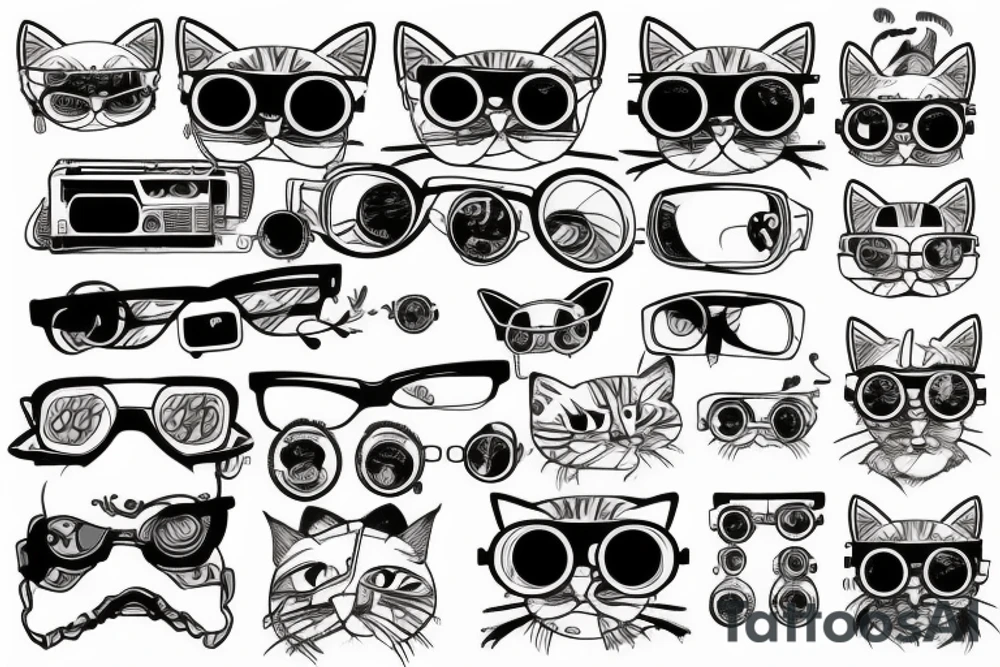 cat with cyberpunk glasses tattoo idea