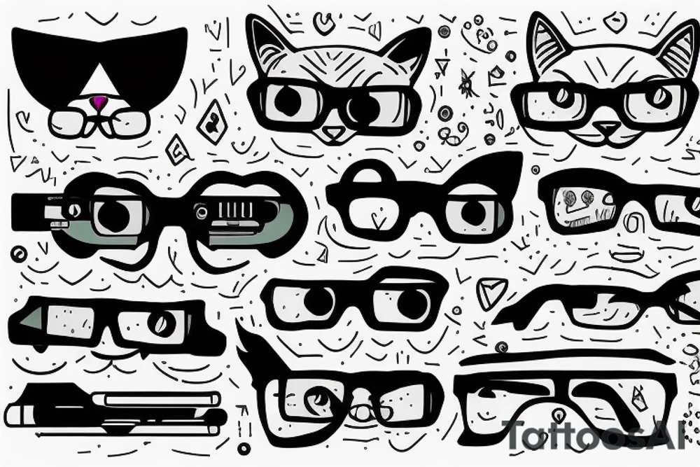 cat with cyberpunk glasses tattoo idea