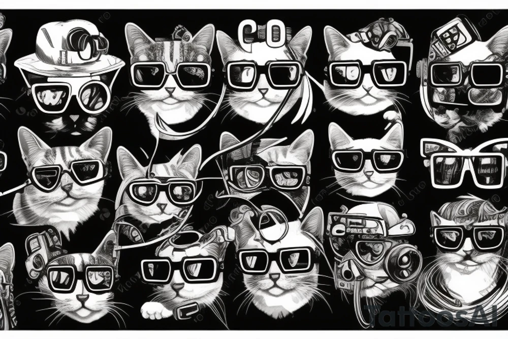 cat with cyberpunk glasses tattoo idea