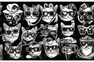 cat with cyberpunk glasses tattoo idea
