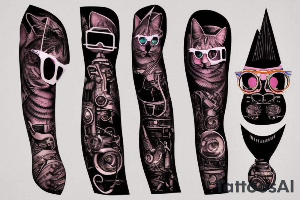cat with cyberpunk glasses tattoo idea