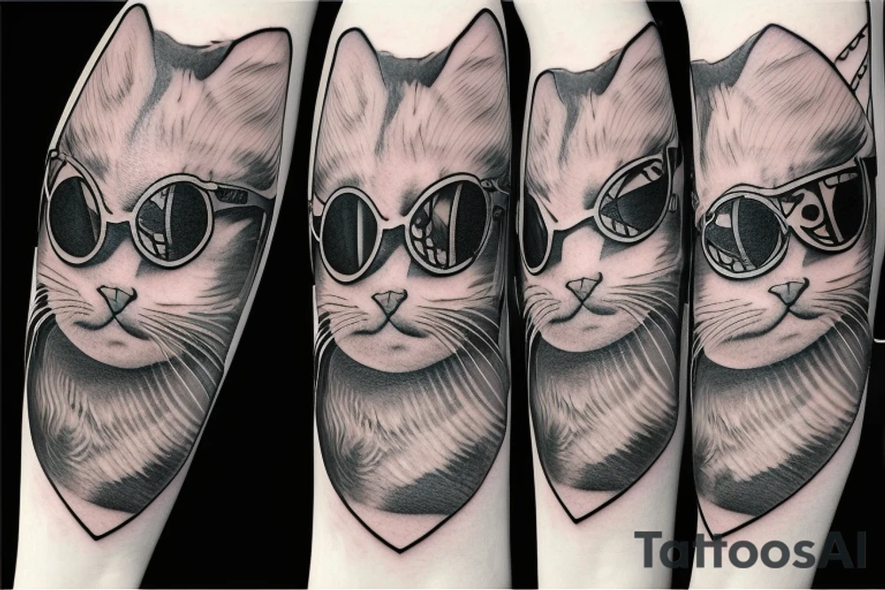 cat with cyberpunk glasses tattoo idea