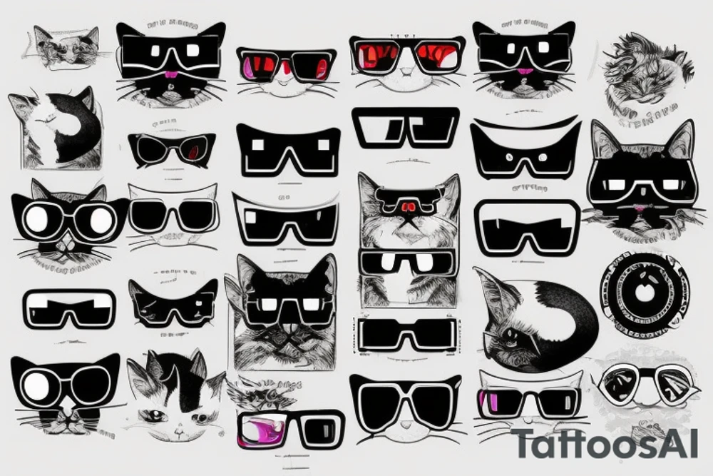 cat with cyberpunk glasses tattoo idea