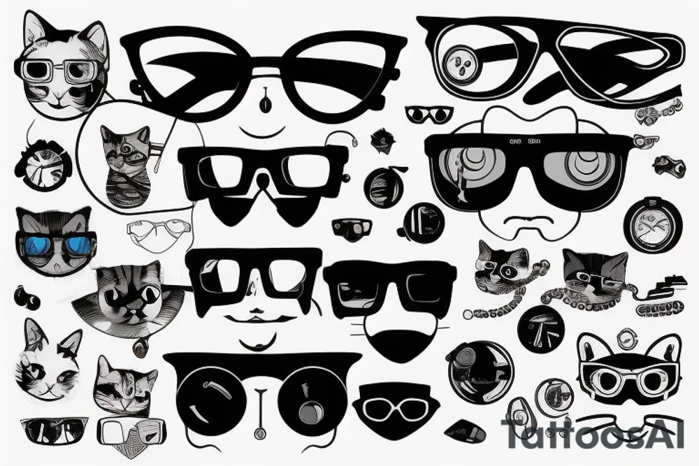 cat with cyberpunk glasses tattoo idea