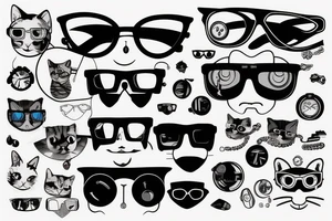 cat with cyberpunk glasses tattoo idea