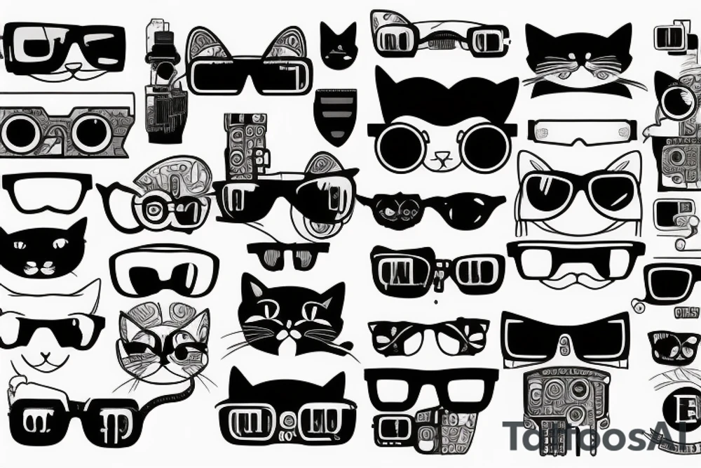 cat with cyberpunk glasses tattoo idea