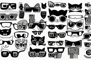 cat with cyberpunk glasses tattoo idea