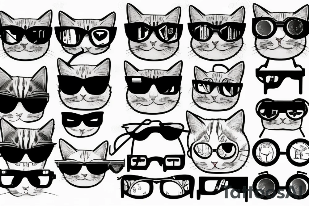 cat with cyberpunk glasses tattoo idea