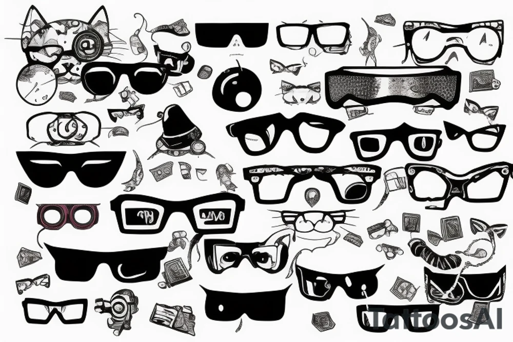 cat with cyberpunk glasses tattoo idea