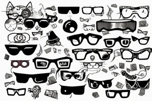 cat with cyberpunk glasses tattoo idea