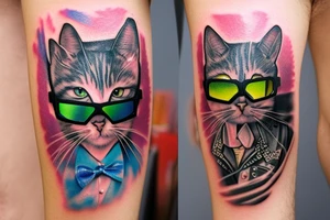 cat with cyberpunk glasses tattoo idea