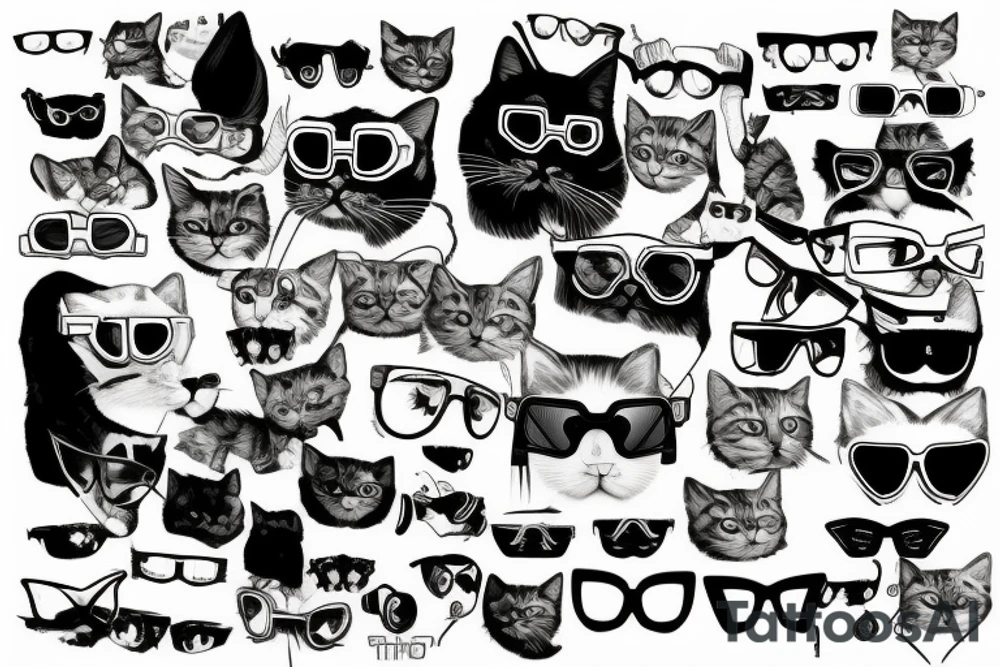 cat with cyberpunk glasses tattoo idea