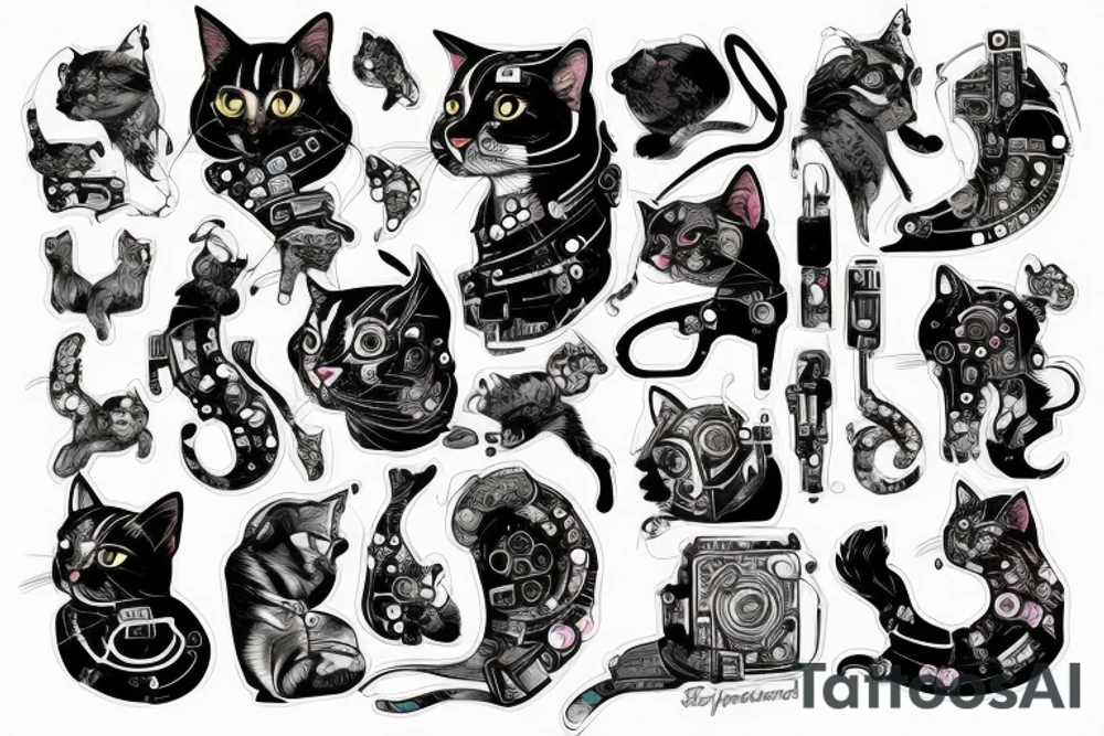 cat with cyberpunk tattoo idea