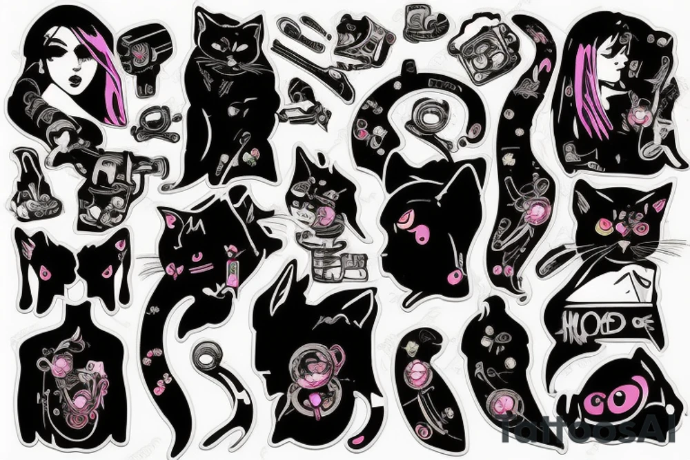 cat smokes in cyberpunk costume tattoo idea