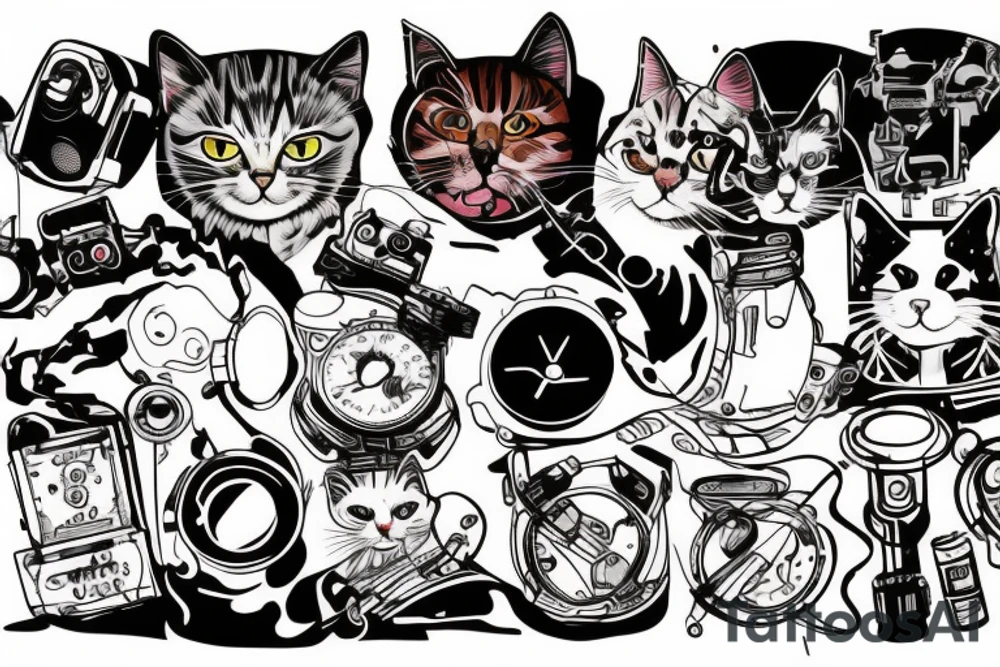 cat smokes in cyberpunk costume tattoo idea