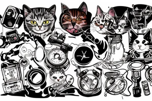 cat smokes in cyberpunk costume tattoo idea