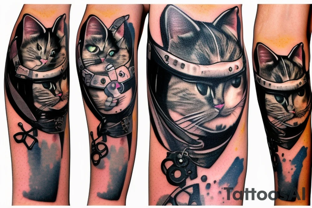 cat smokes in cyberpunk costume tattoo idea